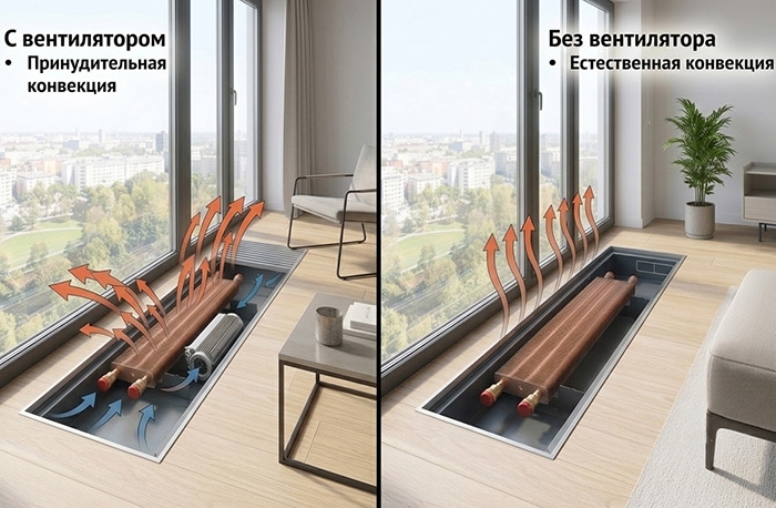Внутрипольные конвекторы с вентилятором или без: полное руководство по выбору